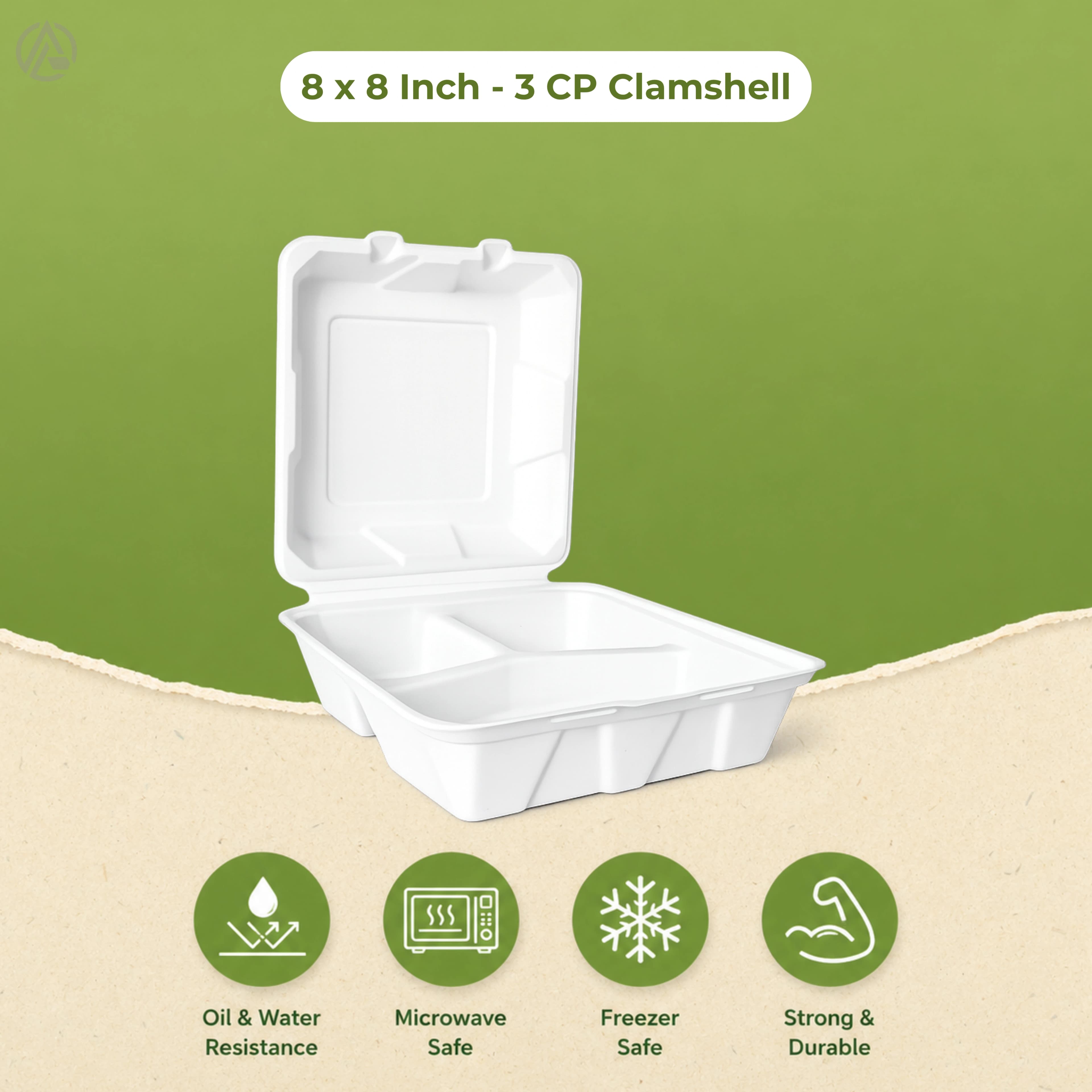 8x8 Inch - 3 CP Clamshell